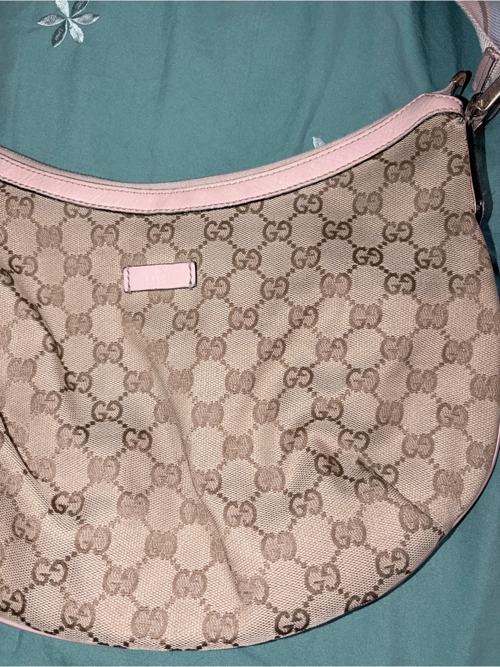 Gucci Beige GG Canvas Hobo with Pink Trim and Strap - Picture 7 of 13